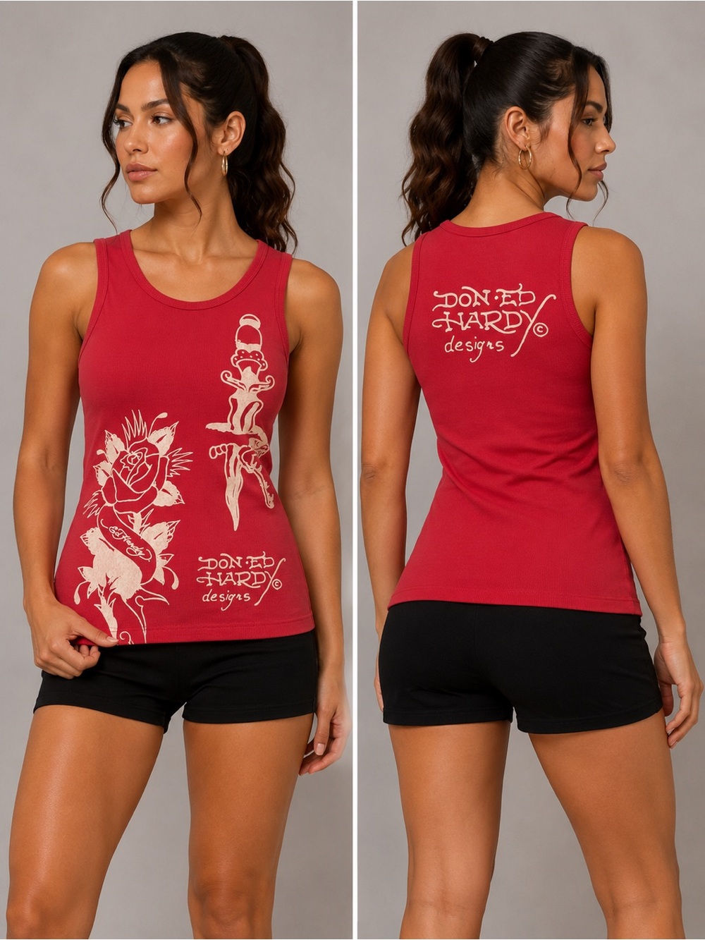 Ed Hardy Hot Pink Graphic Muscle Tee with White Tattoo Motif